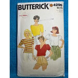 Butterick Sewing pattern 4296 Tshirt top puff sleeves 1980s size small